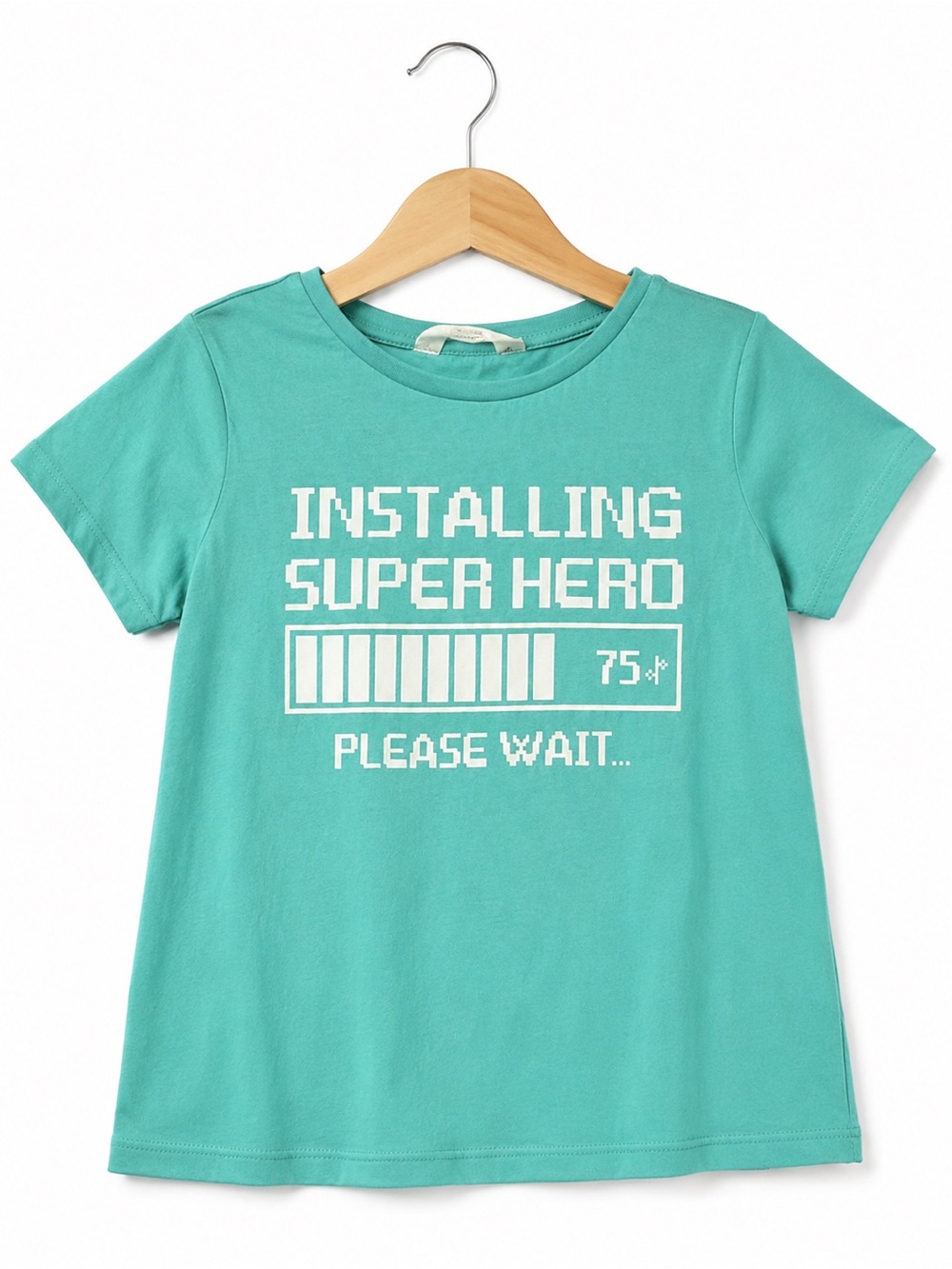 H&M Installing Super Hero Gamer Graphic T Shirt Kids 2-4Y Turquoise